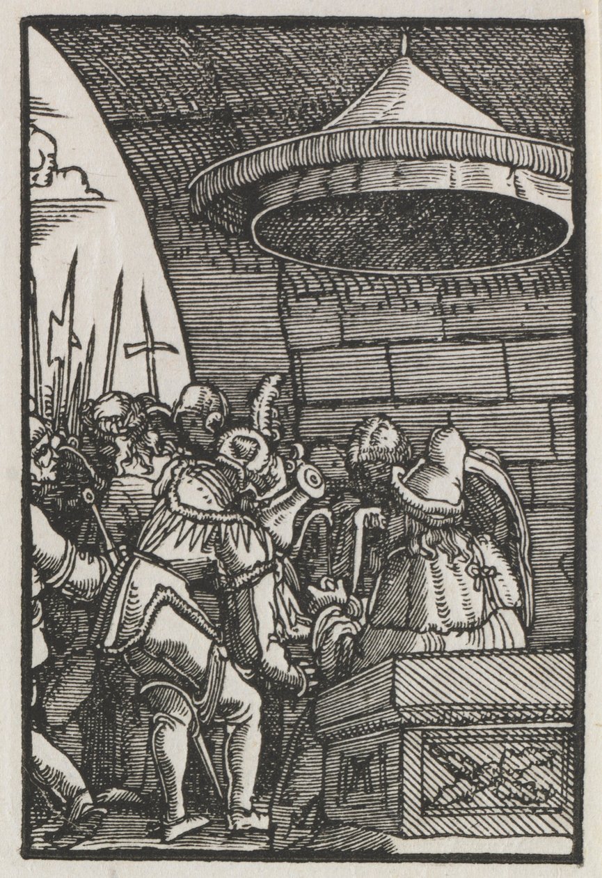 Ihmisen lankeemus ja lunastus: Pilatus pesee kätensä, n. 1515. tekijältä Albrecht Altdorfer