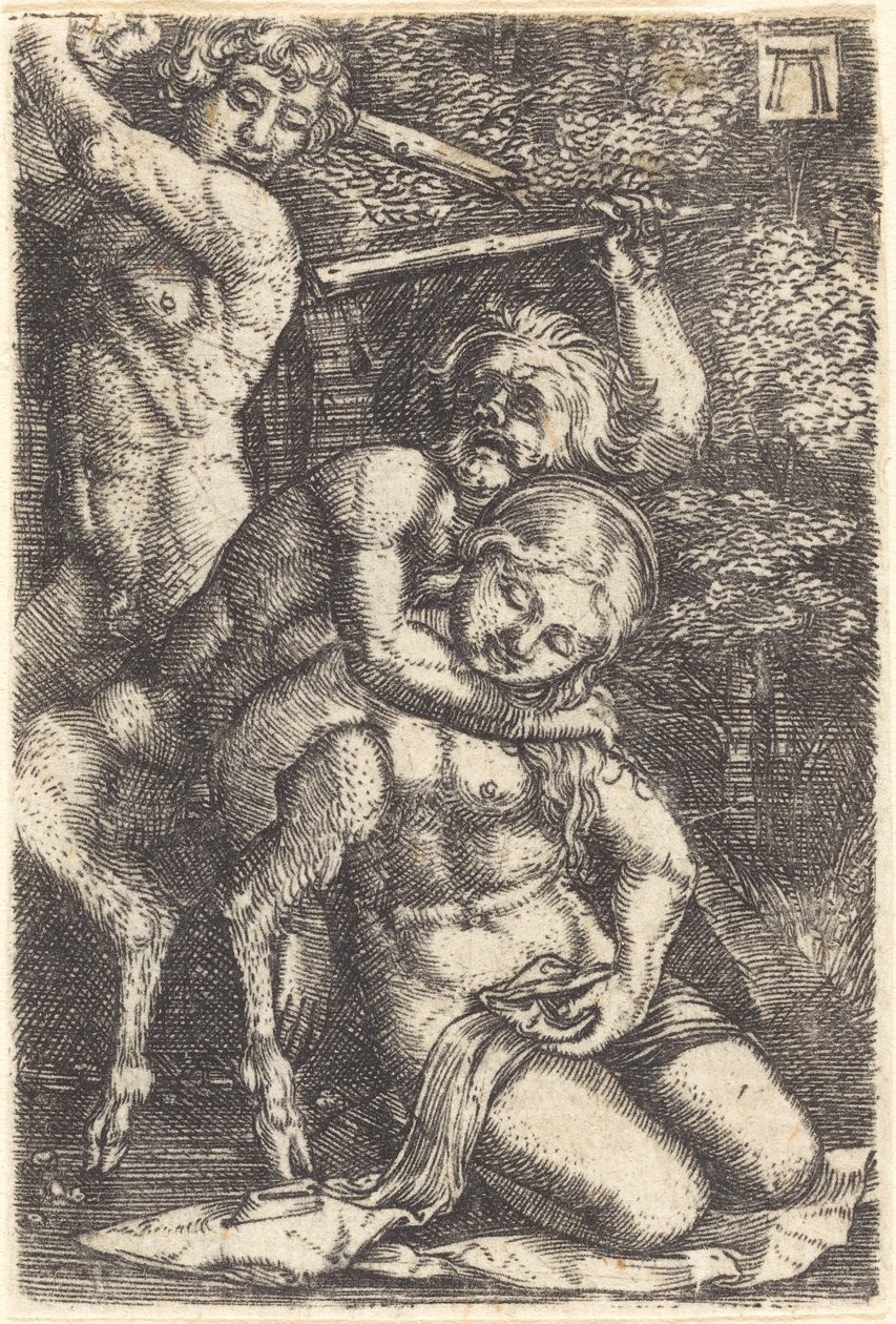 Kaksi satyyriä taistelevat nymfistä tekijältä Albrecht Altdorfer
