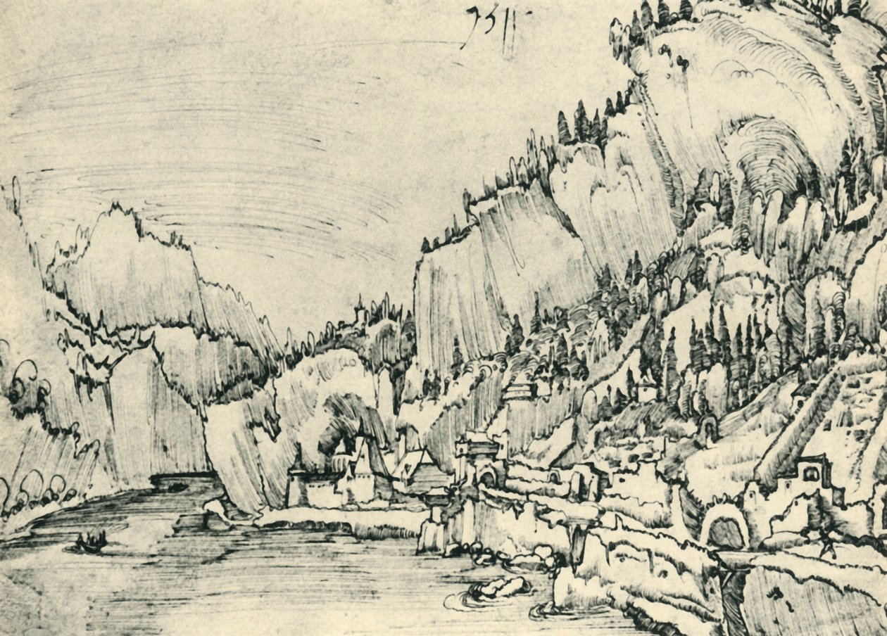 Näkymä Sarmingsteinista Tonavalla, 1511, 1943. tekijältä Albrecht Altdorfer