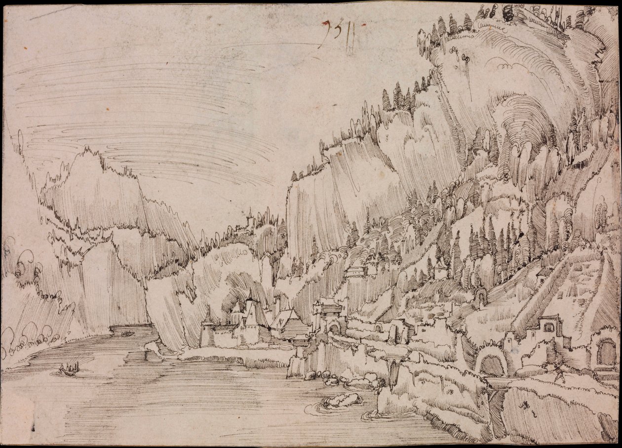 Näkymä Sarmingsteinista Tonavalla (Itävalta) - Albrecht Altdorferin piirustus (noin 1480-1538) tekijältä Albrecht Altdorfer