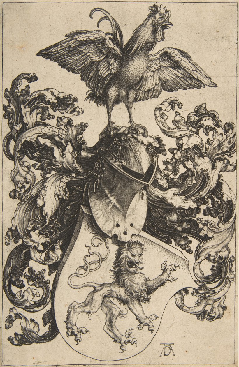 37 Vaakuna, jossa on leijona ja kukko tekijältä Albrecht Dürer