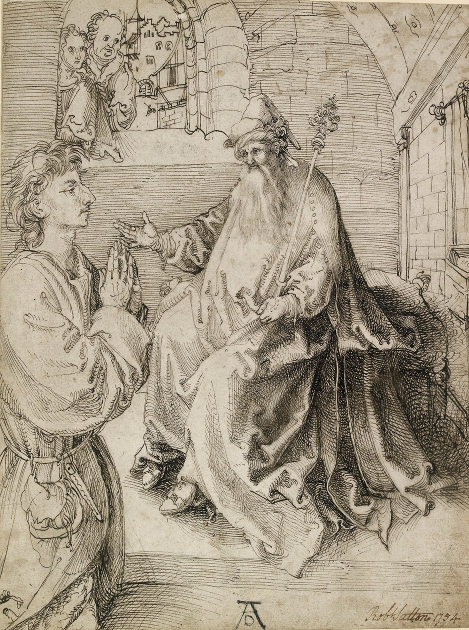 Nuorukainen polvistumassa potentaatin edessä, 1490-luku tekijältä Albrecht Dürer