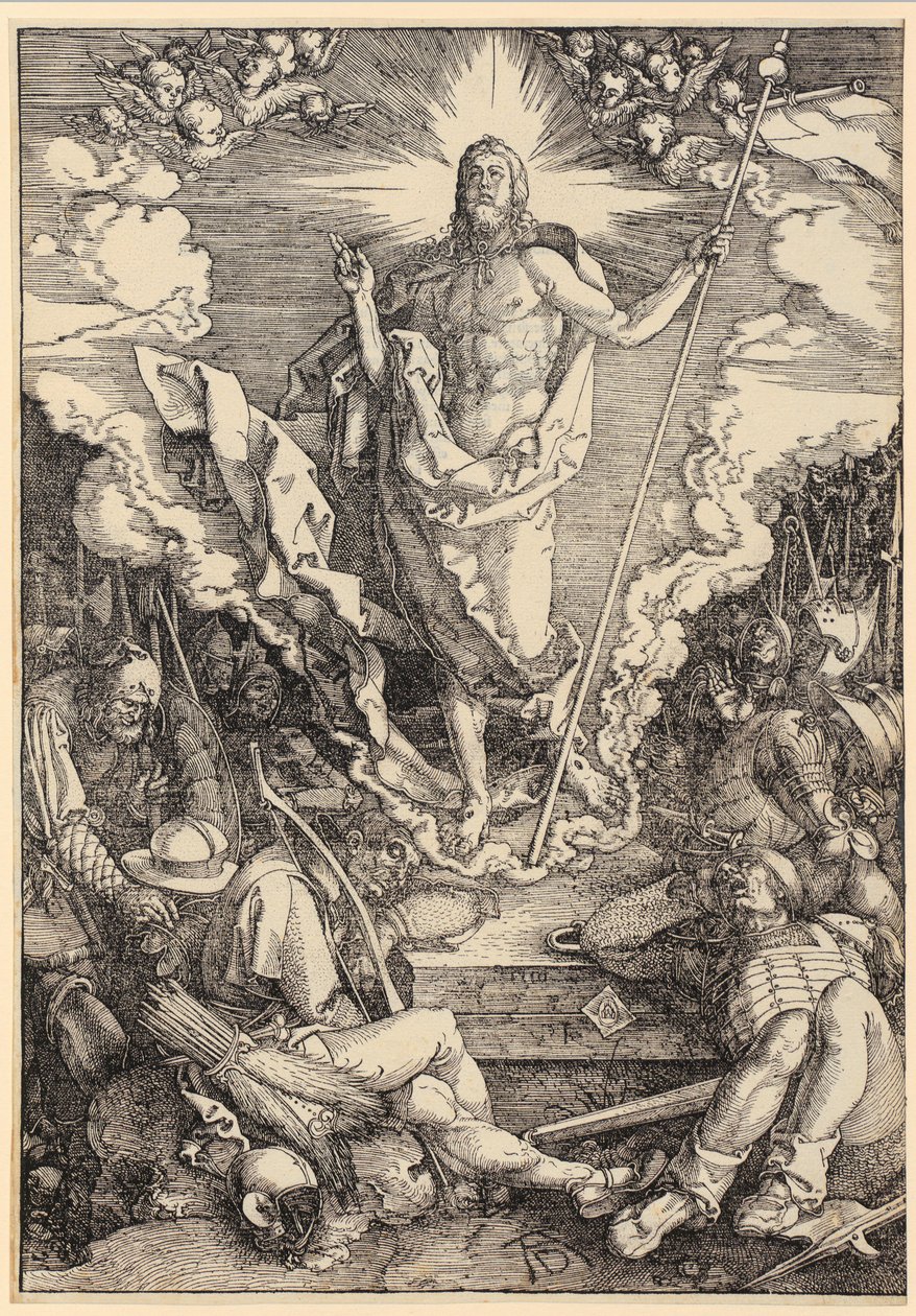 Kristuksen ylösnousemus, sivu 12 sarjasta ”Suuri passio” tekijältä Albrecht Dürer