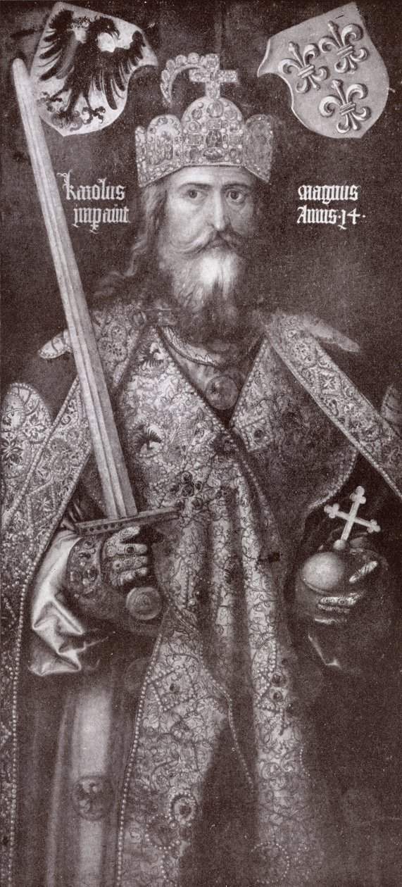 Charlemagne, kuvitus A. R. Hope Moncrieffin teoksesta "Romance and Legend of Chivalry" tekijältä Albrecht Dürer