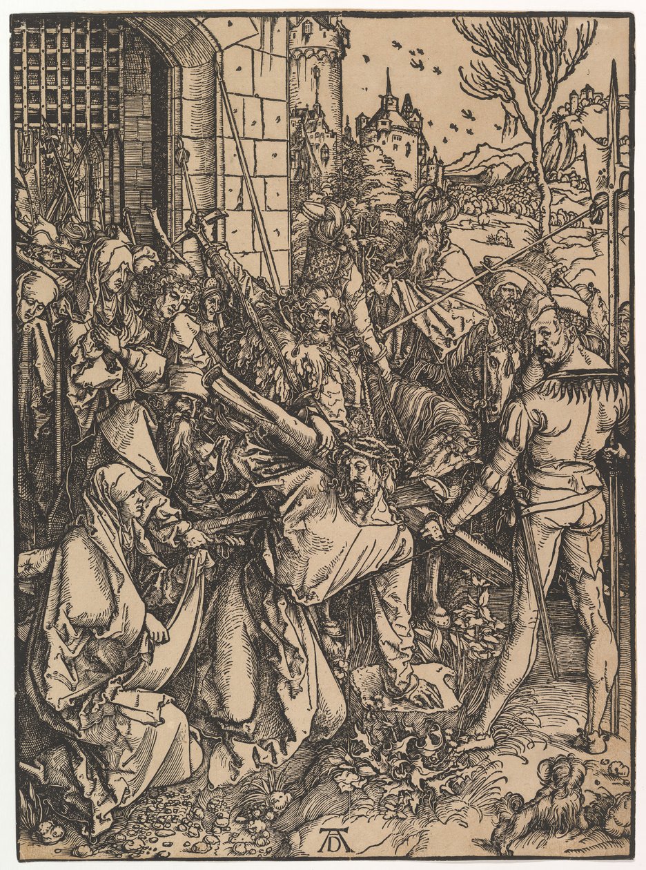 Kristus kantaa ristiä, suuresta kärsimyksestä, n. 1498. tekijältä Albrecht Dürer
