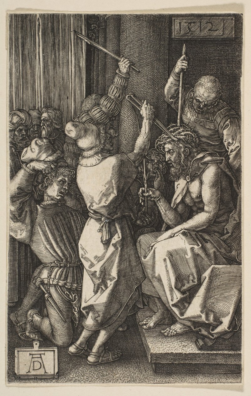 Kristus, orjantappuroilla kruunattu, kaiverretusta kärsimyksestä, 1512. tekijältä Albrecht Dürer