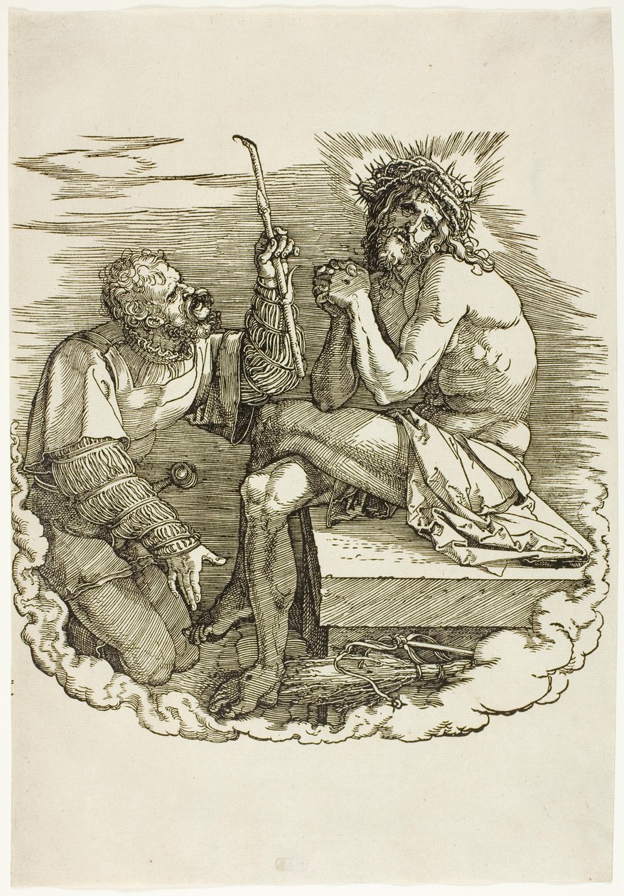 Kristus, surujen mies, sotilaan pilkkaama, etukappale elokuvasta Suuri kärsimys tekijältä Albrecht Dürer