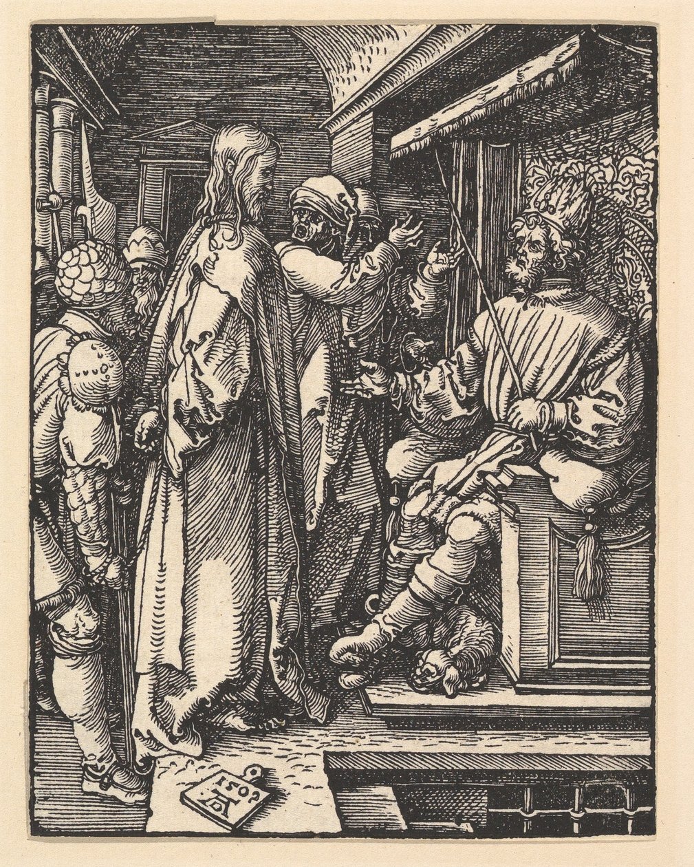 Kristus Herodeksen edessä, sarjasta "Pieni passio" tekijältä Albrecht Dürer