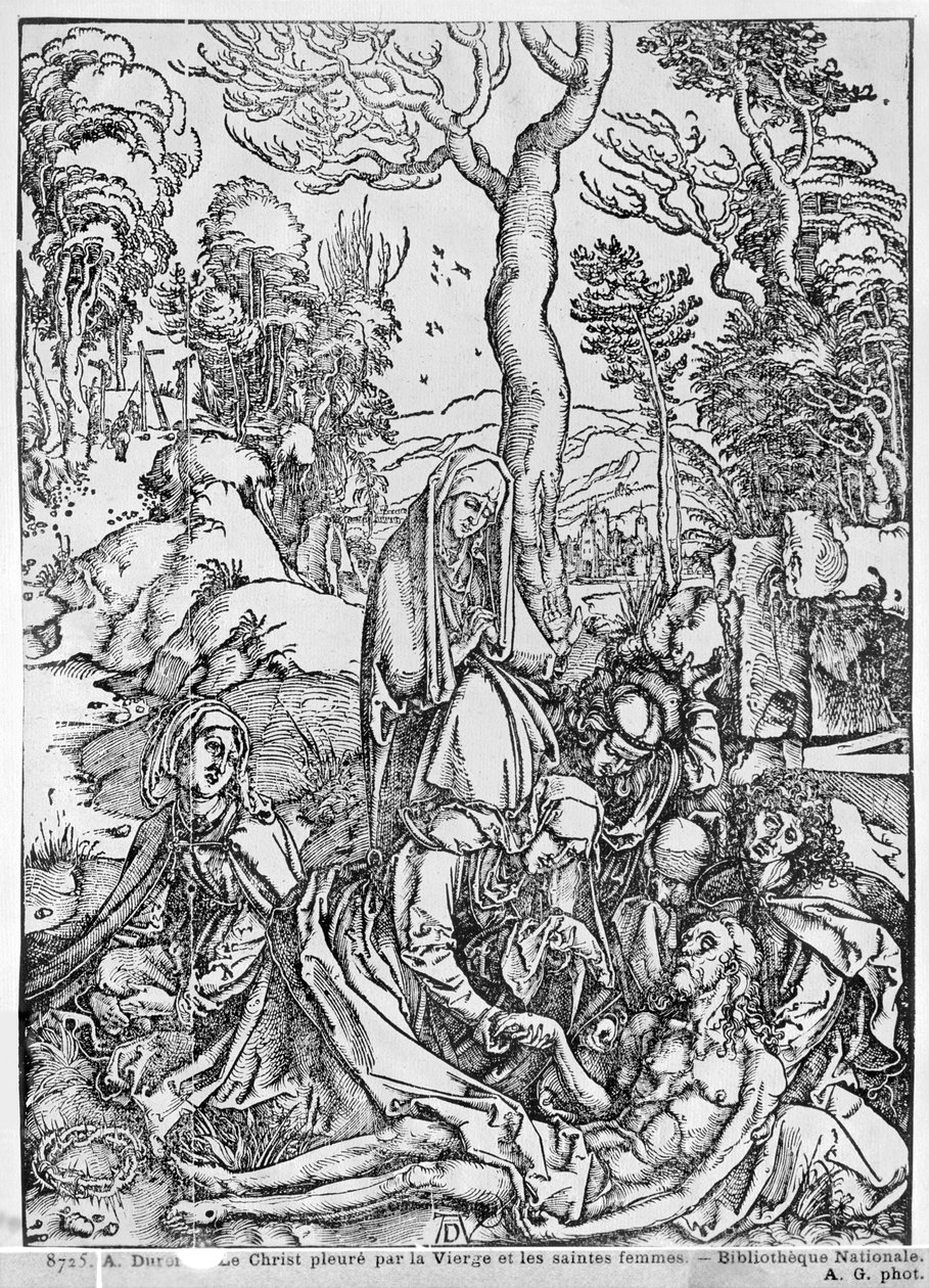 Neitsyt ja naispyhimykset surevat Kristusta, The Great Passion -sarjasta, 1497-1500 (puupiirros) (bw kuva) tekijältä Albrecht Dürer