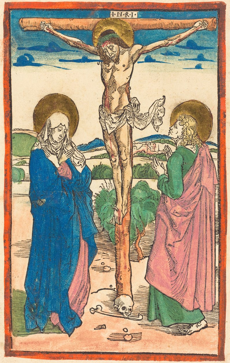 Kristus ristillä Neitsyt Marian ja pyhän Johanneksen välissä tekijältä Albrecht Dürer