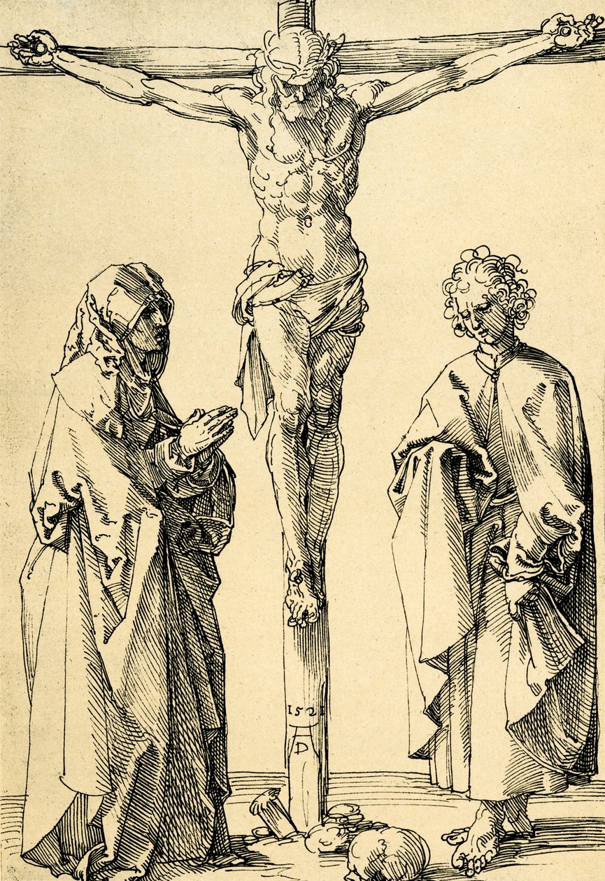 Kristus ristillä Marian ja Johanneksen kanssa tekijältä Albrecht Dürer