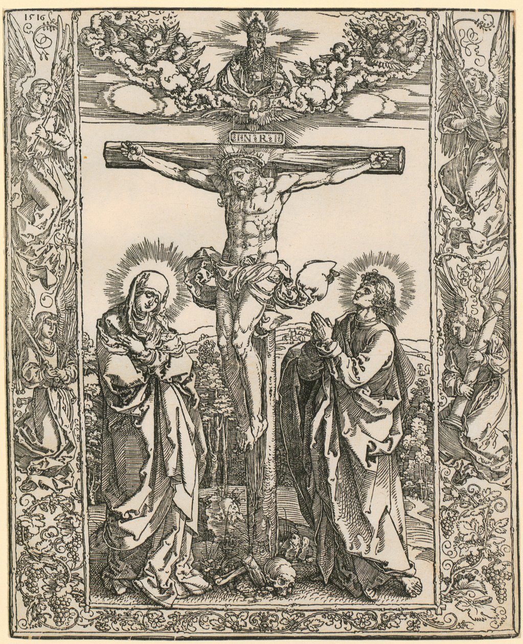Ristiinnaulittu Kristus, jota ympäröi enkelikuvio tekijältä Albrecht Dürer
