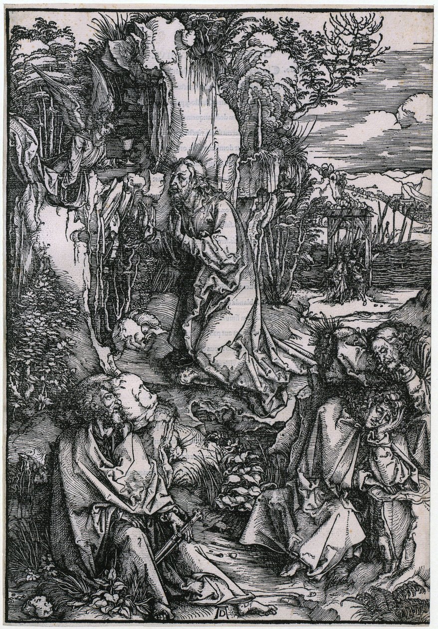 Kristus Öljymäellä, lehti 3 sarjasta "Suuri passio" tekijältä Albrecht Dürer