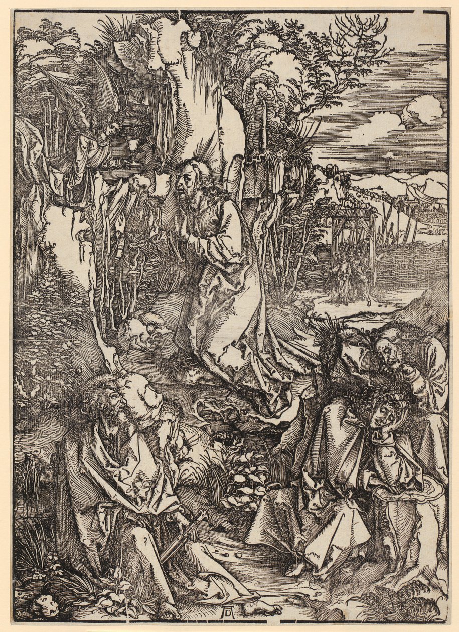 Kristus Öljymäellä, lehti 3 sarjasta "Suuri passio" tekijältä Albrecht Dürer