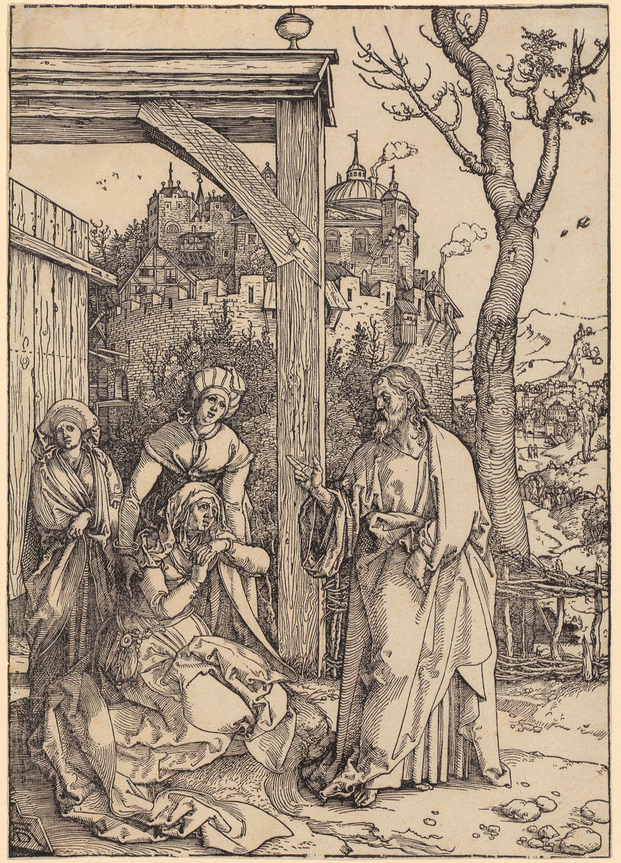 Kristus jättää jäähyväiset äidilleen, sivu 17 sarjasta ”Marian elämä” tekijältä Albrecht Dürer