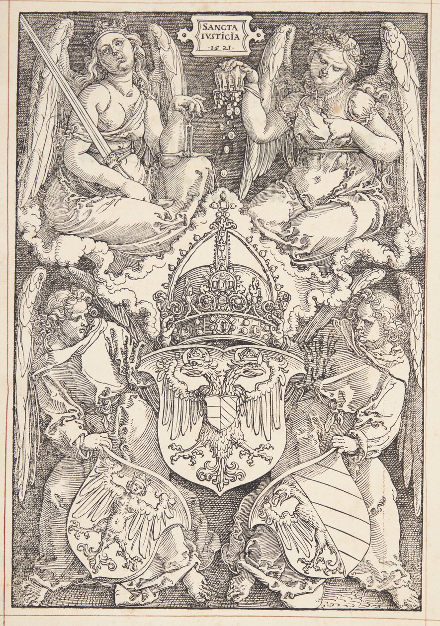 Imperiumin vaakuna ja Nürnbergin kaupunki tekijältä Albrecht Dürer