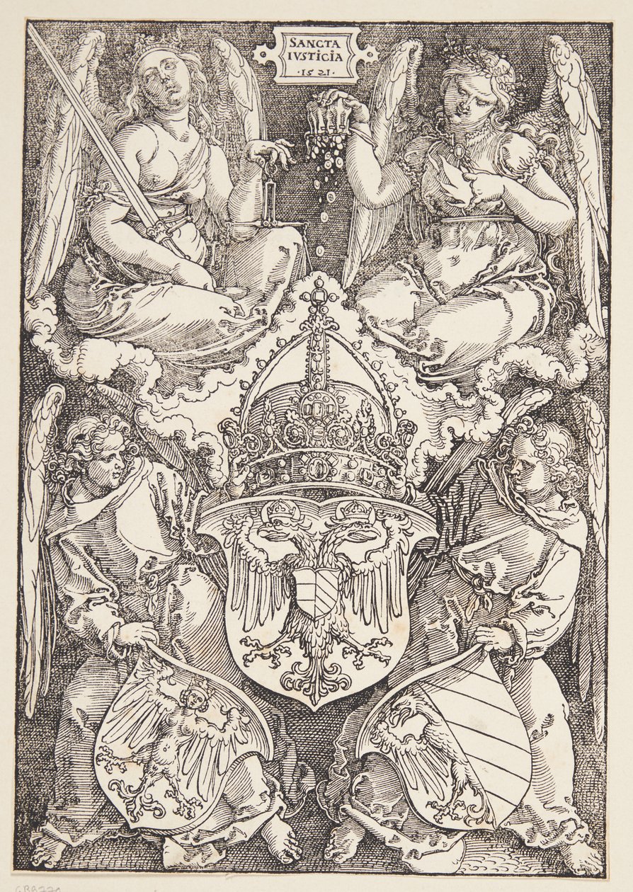 Imperiumin vaakuna ja Nürnbergin kaupunki tekijältä Albrecht Dürer