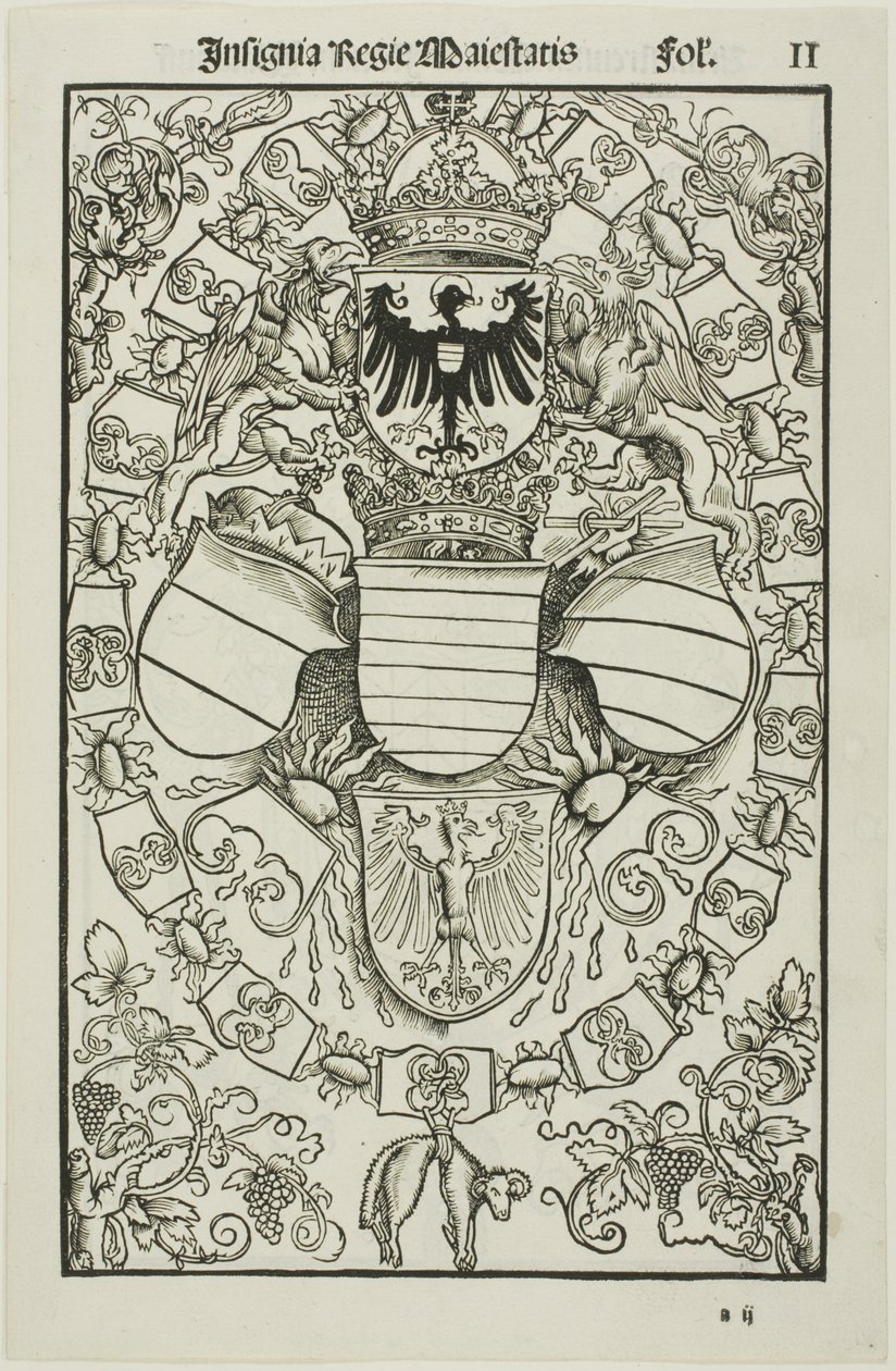 Maximilian I:n vaakuna roomalaisten kuninkaana tekijältä Albrecht Dürer