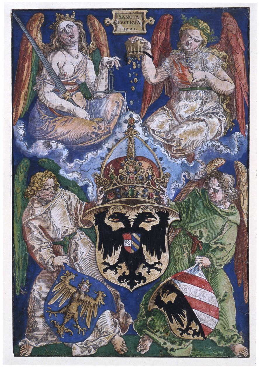 Saksan keisarikunnan ja Nürnbergin kaupungin vaakunat tekijältä Albrecht Dürer