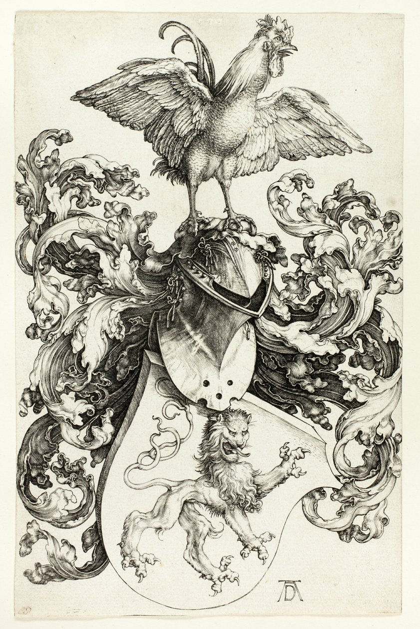Vaakuna leijonan ja kukon kanssa tekijältä Albrecht Dürer