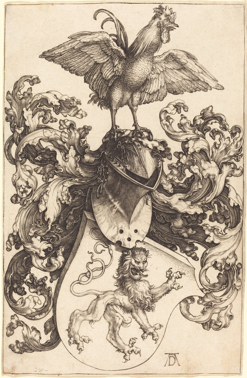 Vaakuna, jossa leijona ja kukko tekijältä Albrecht Dürer