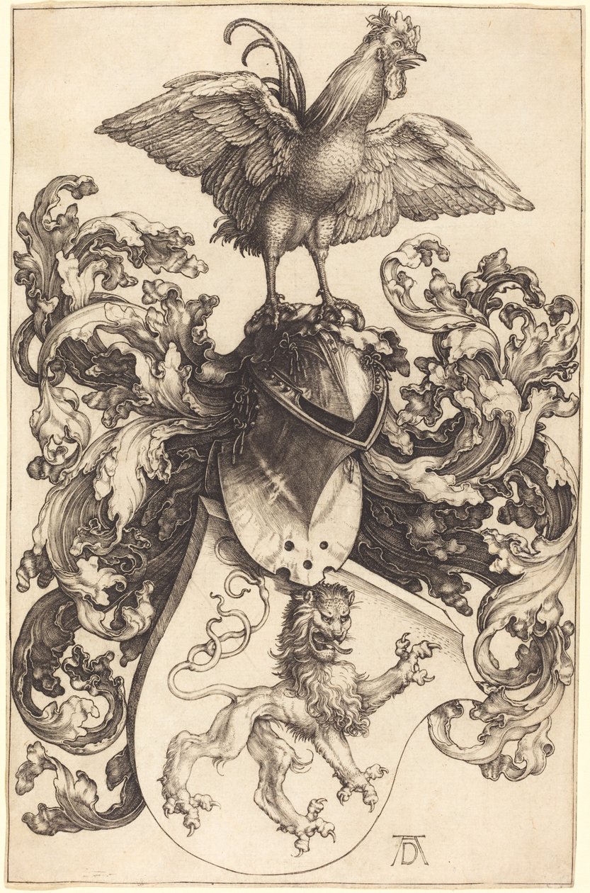 Vaakuna, jossa leijona ja kukko tekijältä Albrecht Dürer
