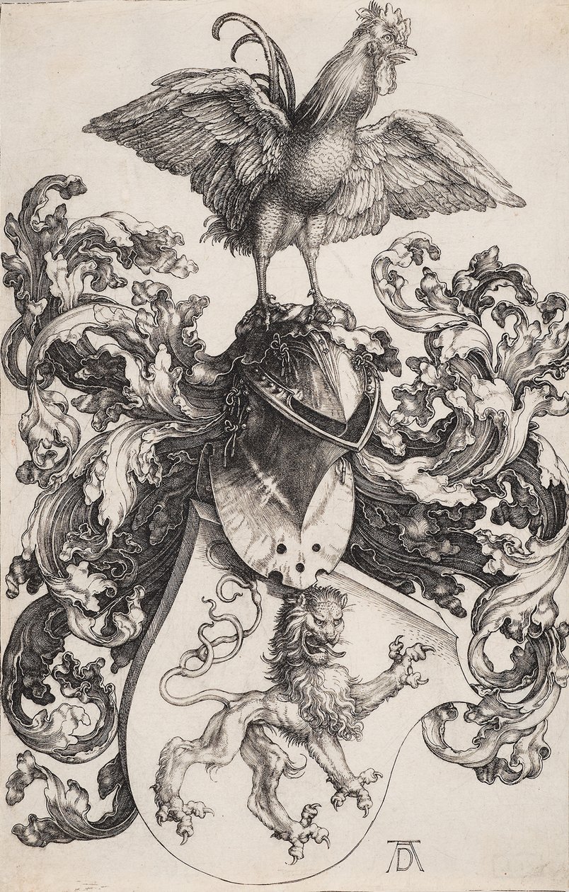 Vaakuna, jossa leijona ja kukko tekijältä Albrecht Dürer