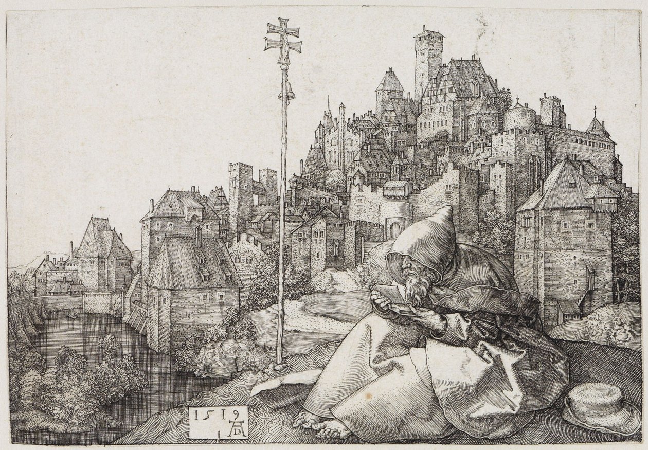 Pyhä Antonius kaupungin edustalla tekijältä Albrecht Dürer