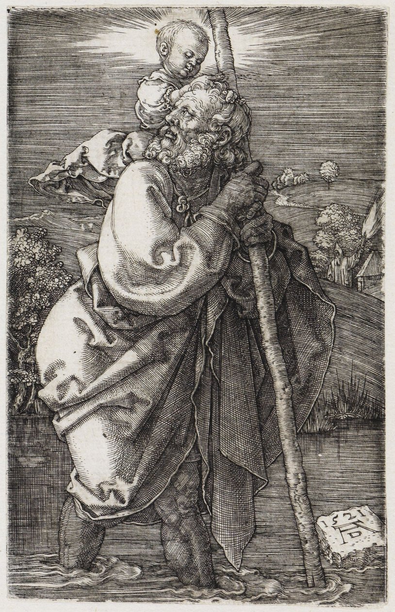 Pyhä Kristoforos pää taaksepäin käännettynä tekijältä Albrecht Dürer
