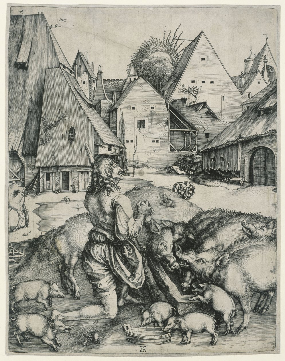Tuhlaajapoika paimentaa sikoja tekijältä Albrecht Dürer