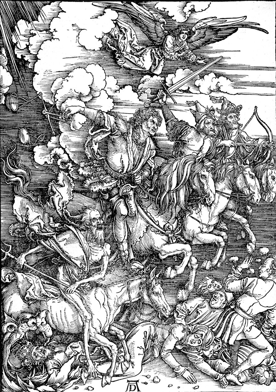 Johanneksen ilmestys: 4. Apokalypsin neljä ratsumiestä tekijältä Albrecht Dürer