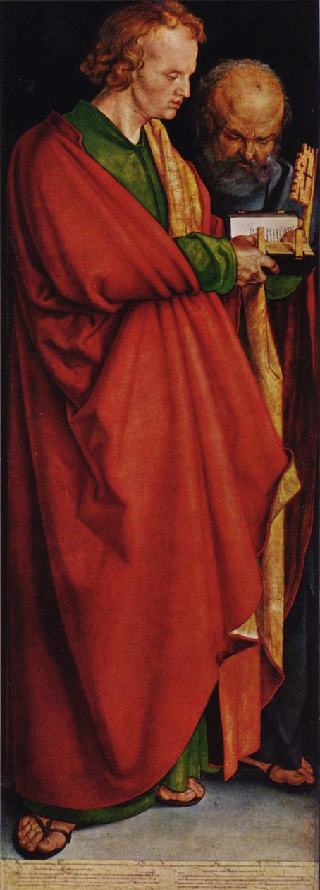 Neljä apostolia, vasen osa, kohtaus: Johannes ja Pietari. tekijältä Albrecht Dürer