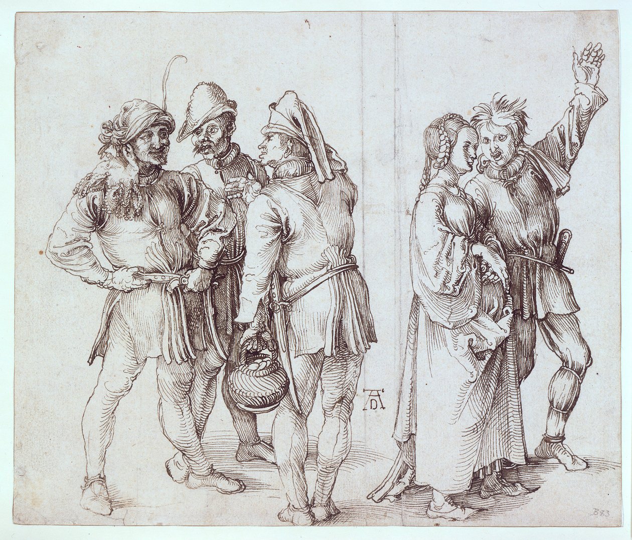Kolme markkinatalonpoikaa ja talonpoikaispariskunta tekijältä Albrecht Dürer
