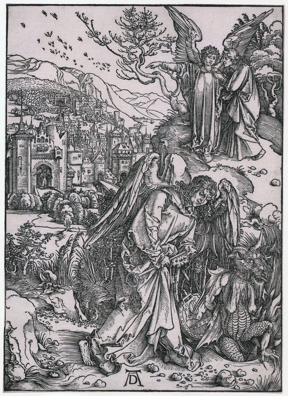 Enkeli, jolla on avain syvyyteen, XIV. hahmo, sarjan ”Apokalypsi” 16. arkki tekijältä Albrecht Dürer