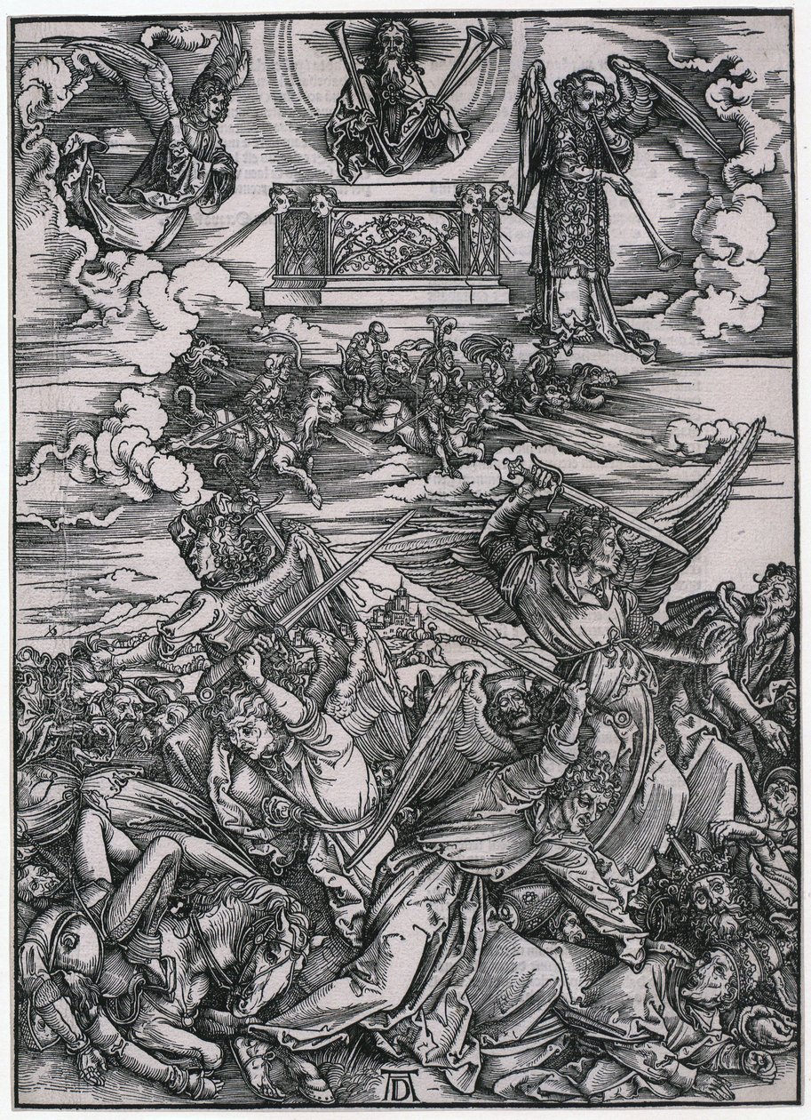 Enkelitaistelu, VII. hahmo, sarjan ”Apokalypsi” 9. arkki tekijältä Albrecht Dürer