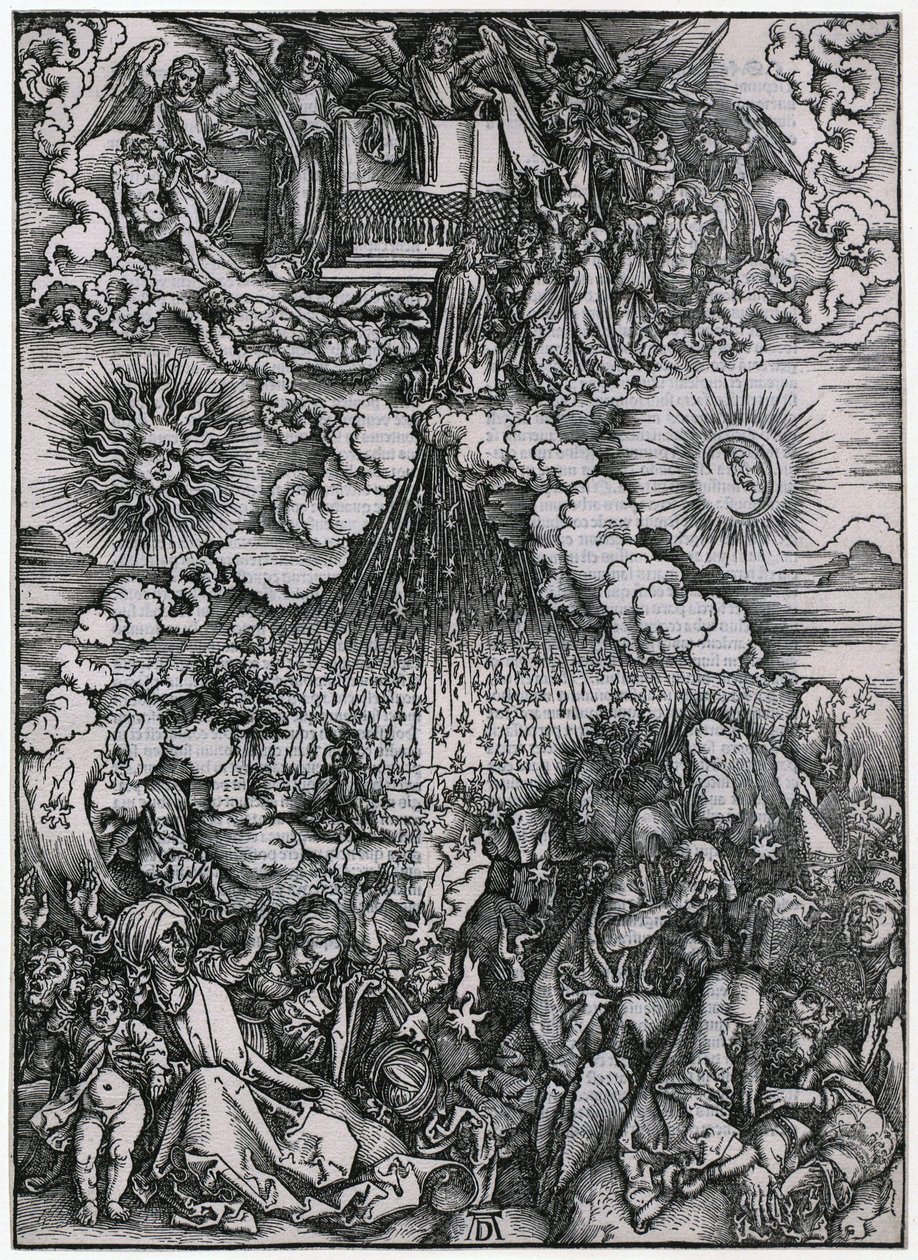 Viidennen ja kuudennen sinetin avaaminen, IV kuva, lehti 6 sarjasta "Ilmestyskirja" tekijältä Albrecht Dürer