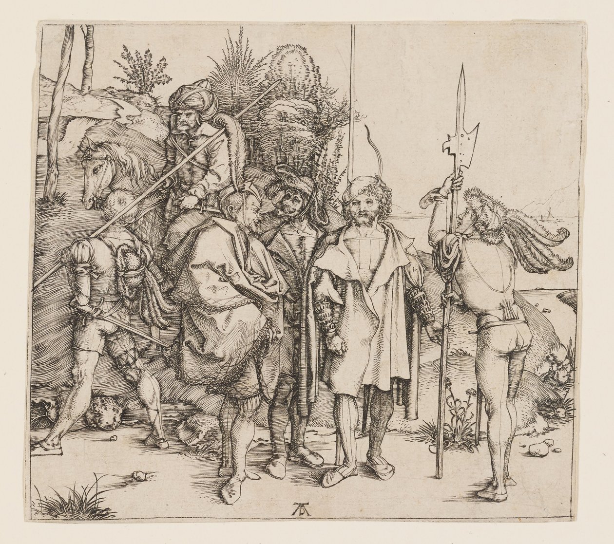 Viisi jalkasotilasta ja ratsastava turkkilainen tekijältä Albrecht Dürer