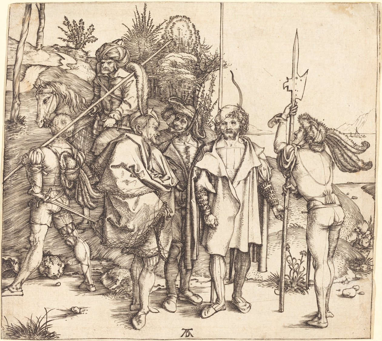 Viisi sotilasta ja turkkilainen hevosen selässä tekijältä Albrecht Dürer