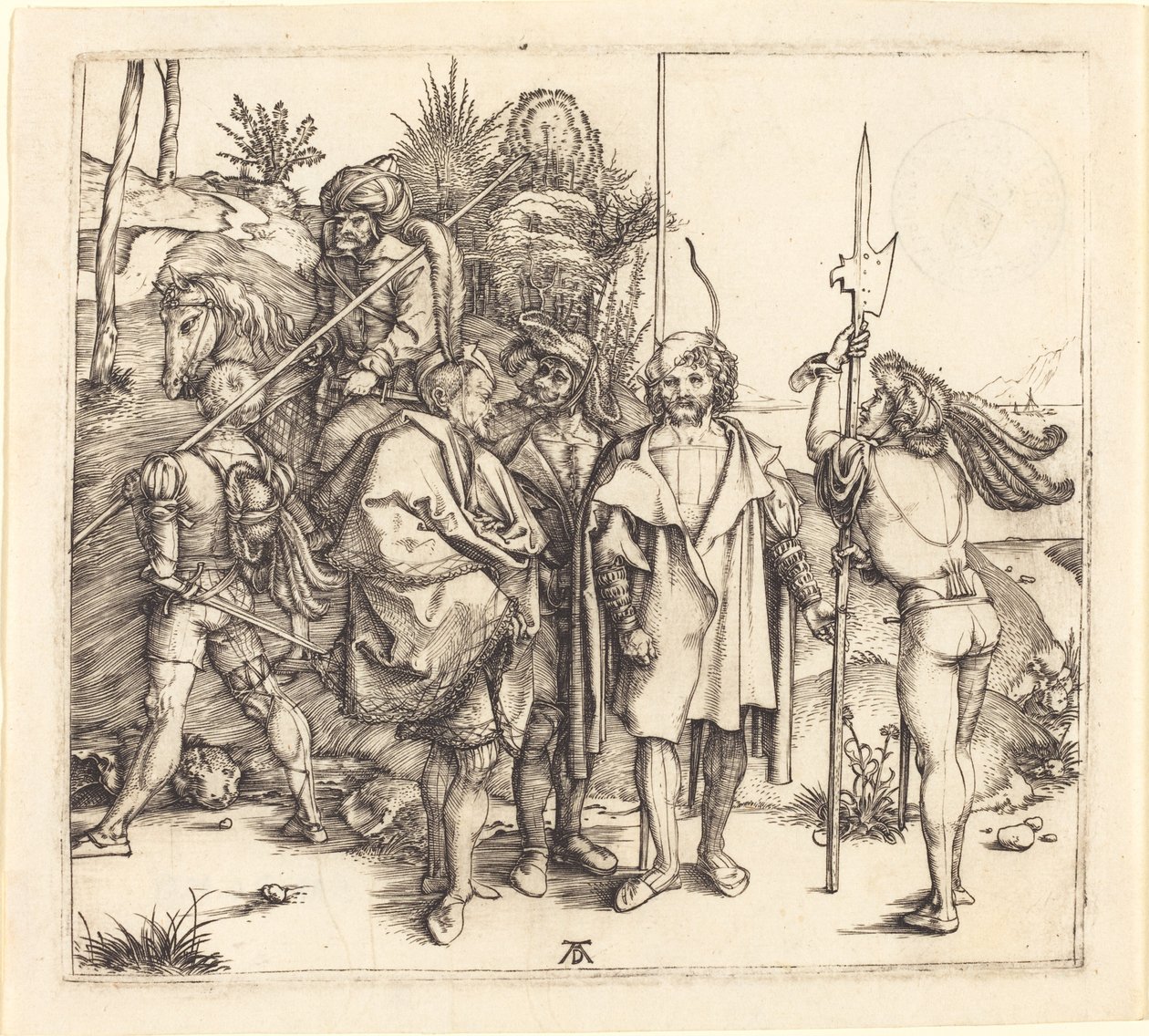 Viisi sotilasta ja turkkilainen hevosen selässä tekijältä Albrecht Dürer