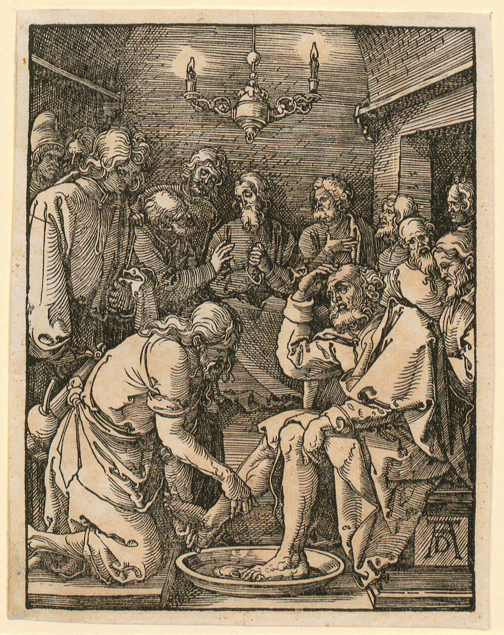 Jalkojen pesu, lehti 10 sarjasta "Pieni puupiirrospassio" tekijältä Albrecht Dürer