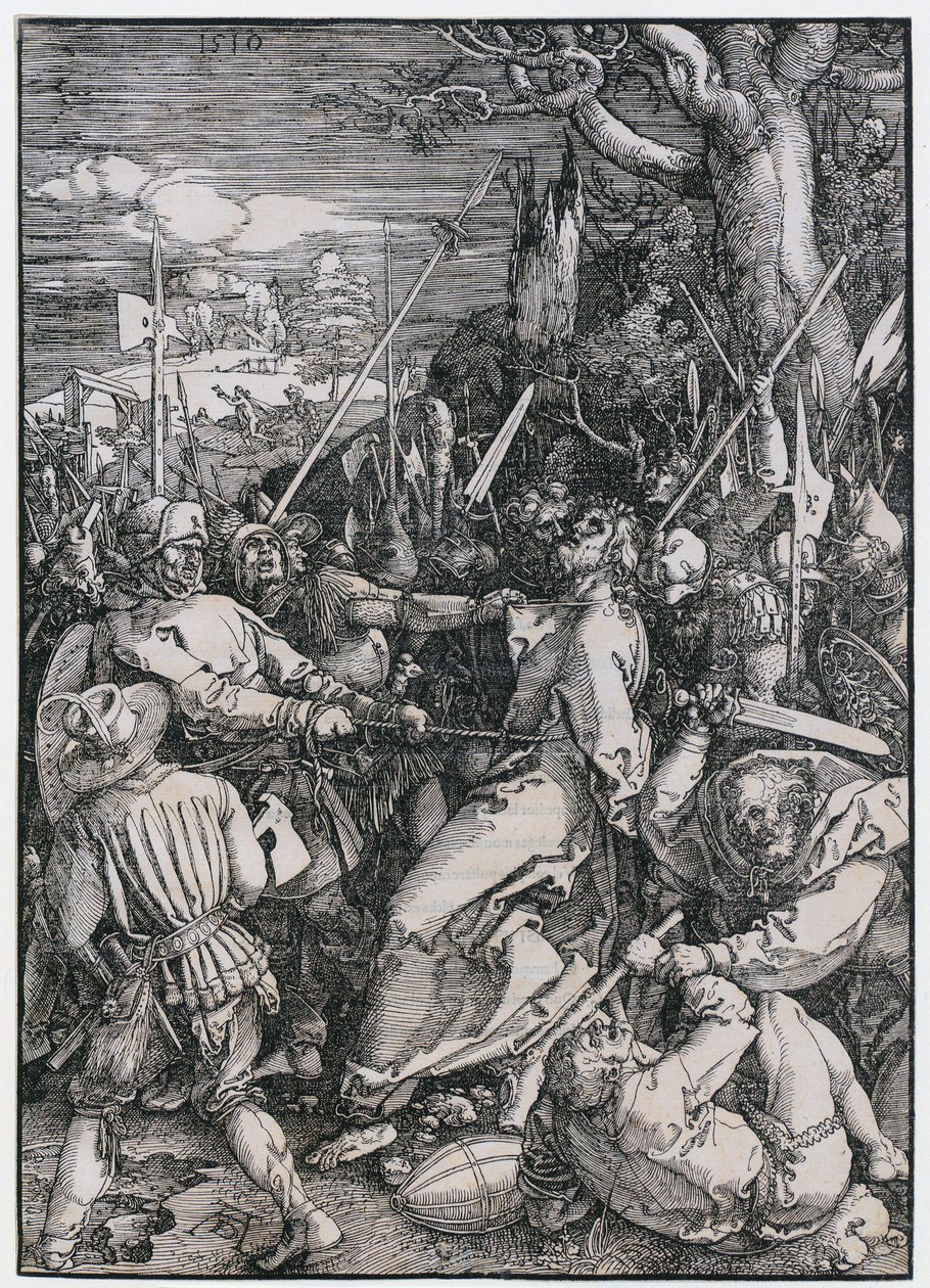 Kristuksen pidätys, sarjan ”Suuri passio” 4. sivu tekijältä Albrecht Dürer