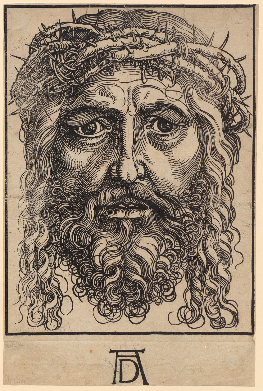 Kristuksen suuri pää orjantappurakruunuineen tekijältä Albrecht Dürer