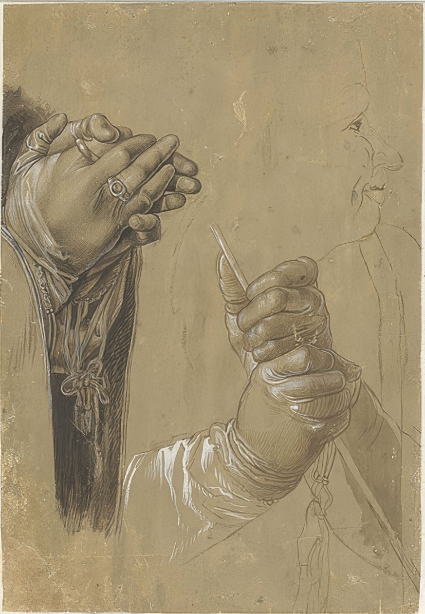 Kädet ja pää profiilissa tekijältä Albrecht Dürer