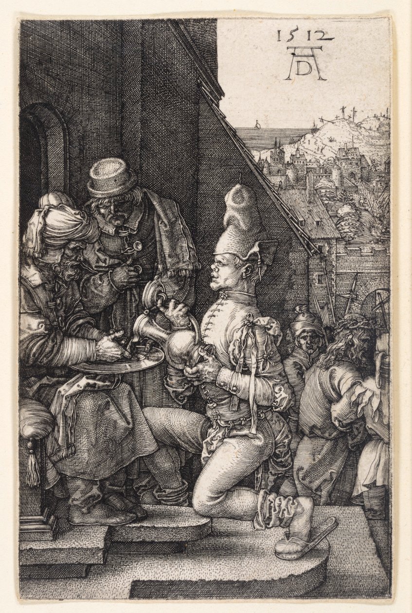 Pilatus pesee kätensä (Kuparikaiverruspassio) tekijältä Albrecht Dürer