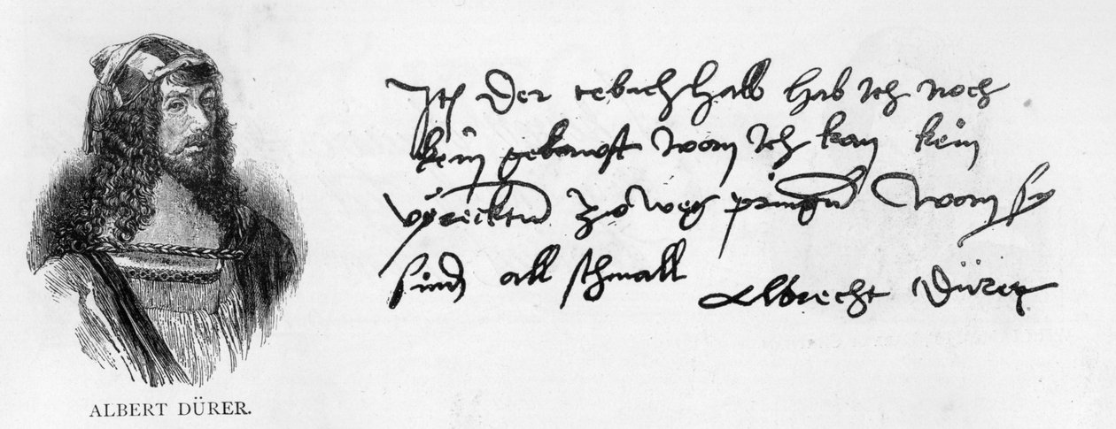 Albrecht Duererin käsiala ja allekirjoitus tekijältä Albrecht Dürer