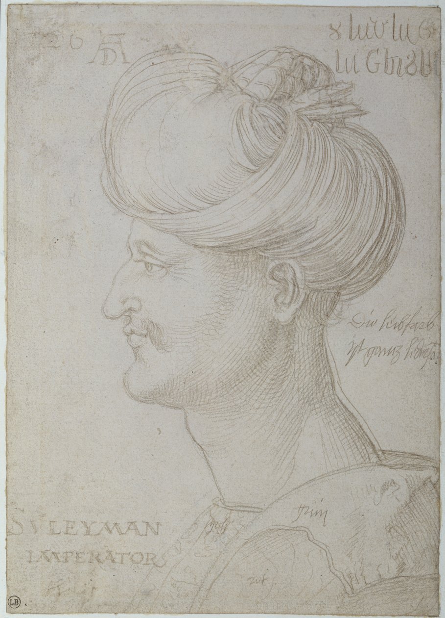 Suleyman Suurmiehen (1494-1566) pää 1526 (hopeakärki paperille) tekijältä Albrecht Dürer