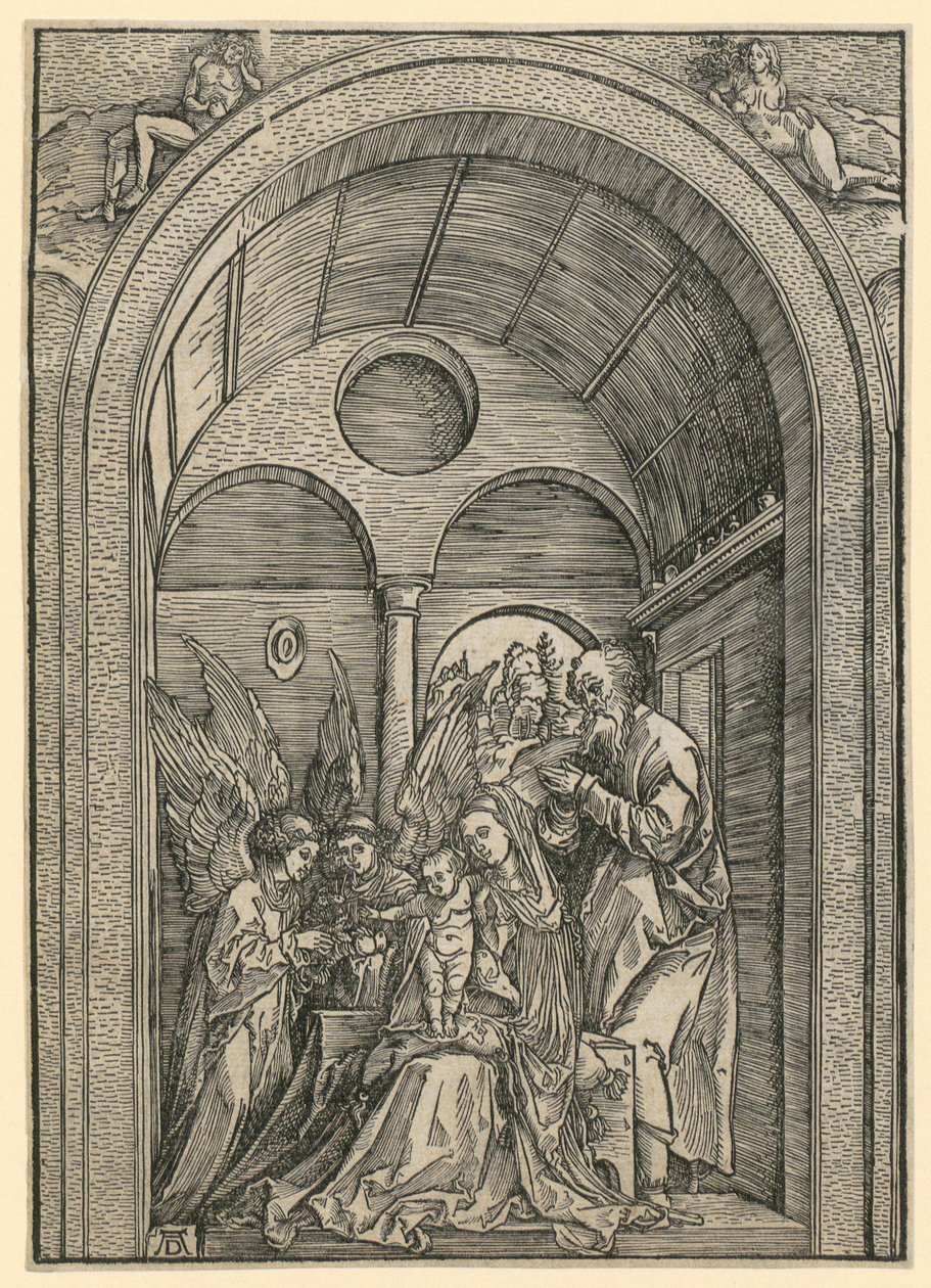 Pyhä perhe ja kaksi enkeliä holvissa tekijältä Albrecht Dürer