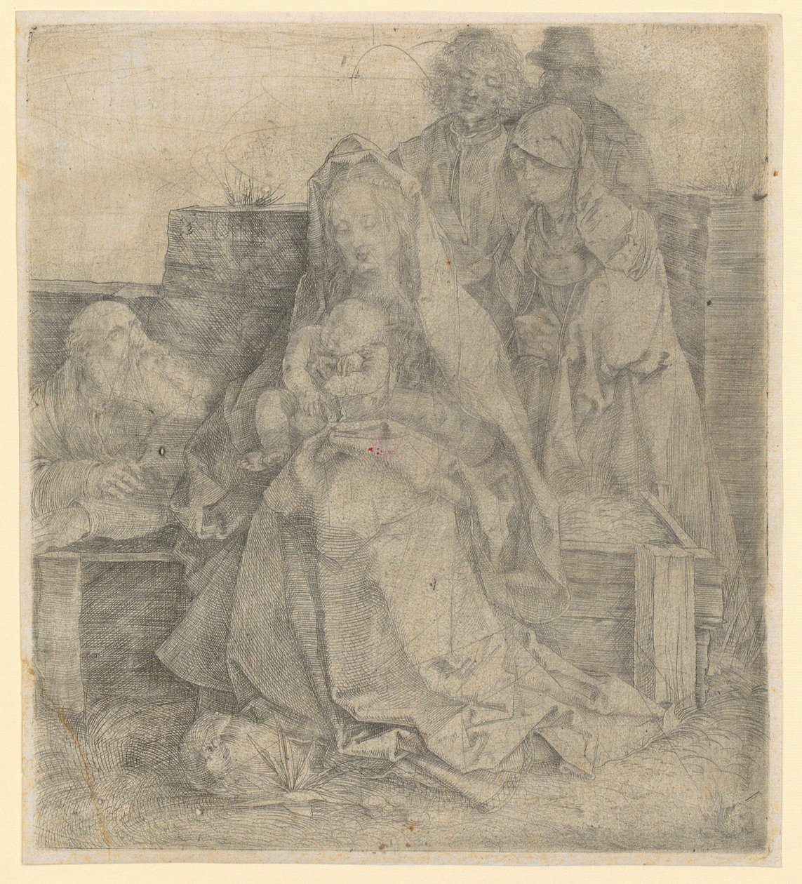 Pyhä perhe, kuuden hahmon ryhmä tekijältä Albrecht Dürer
