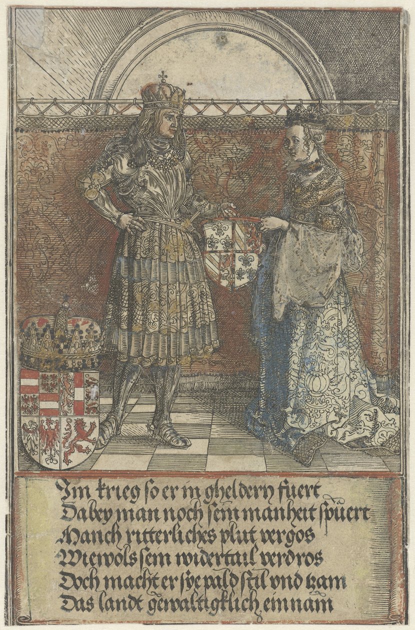 Burgundialainen avioliitto: Maximilian menee naimisiin Burgundin Marian kanssa Keisari Maximilian I:n riemukaari (sarjan nimi) tekijältä Albrecht Dürer