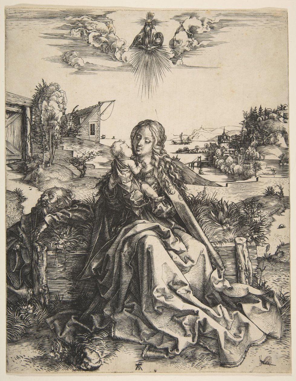 Pyhä perhe sudenkorenton kanssa, n. 1495. tekijältä Albrecht Dürer